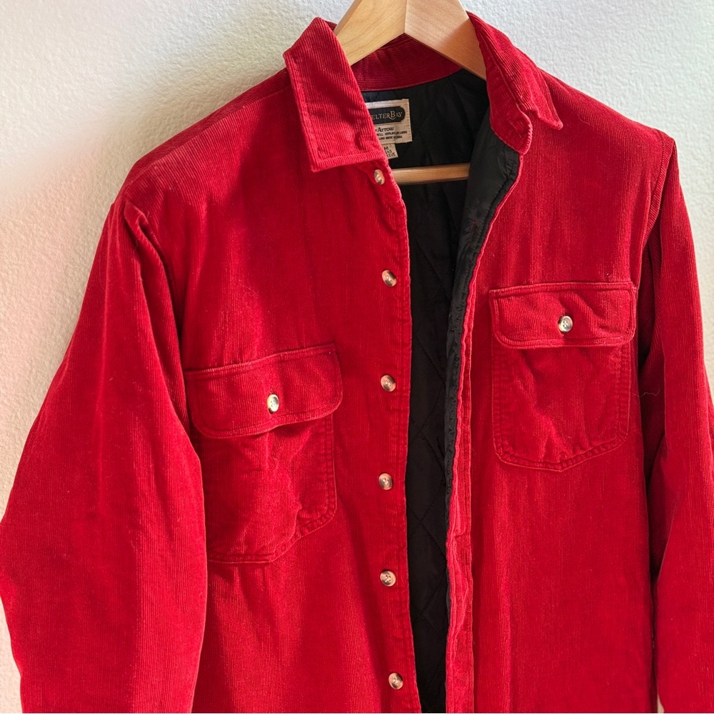 Vintage cherry red 100% cotton corduroy barn jacket w/ collar lined winter coat - Picture 4 of 8